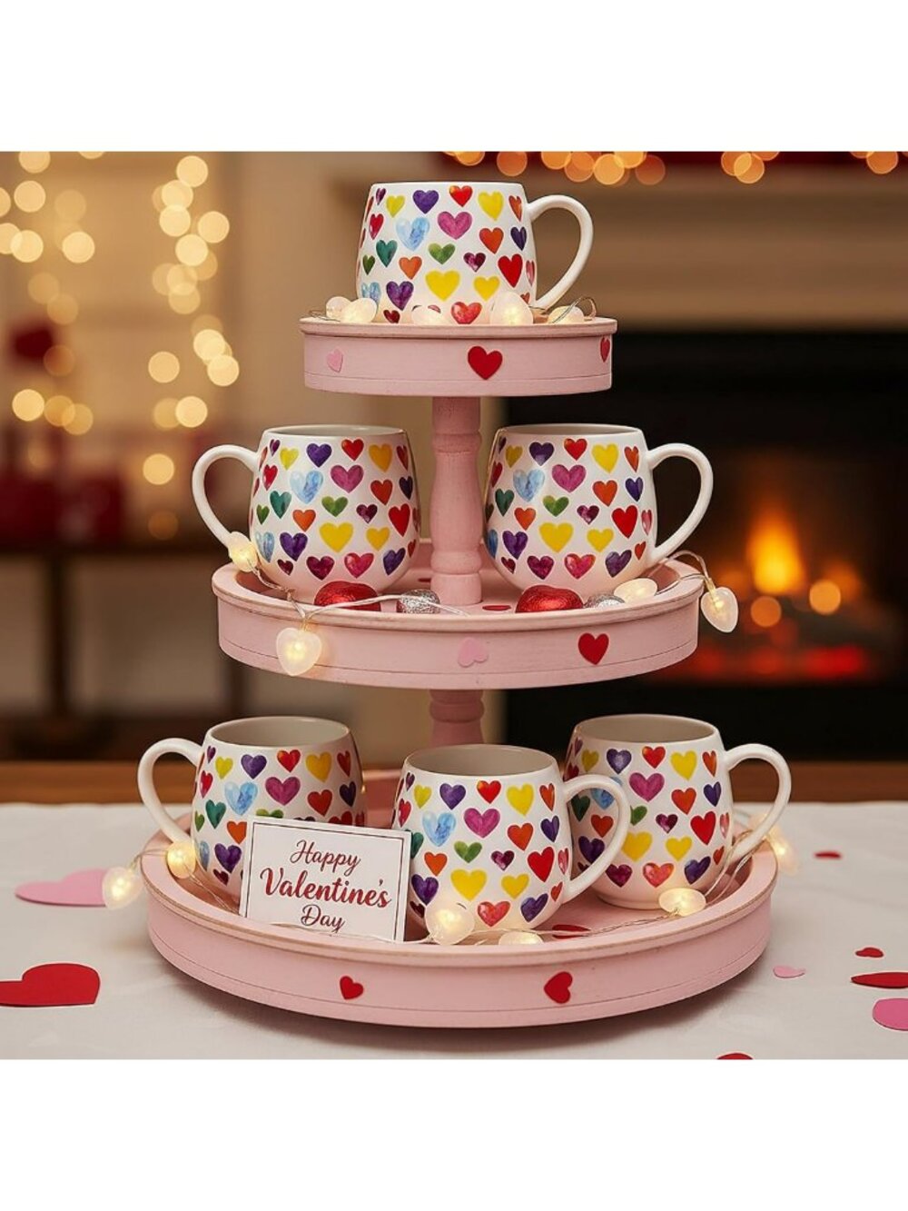Cute Valentine's Day Coffee Mugs Set - 12 oz Ceramic Couple Cups for Gifts